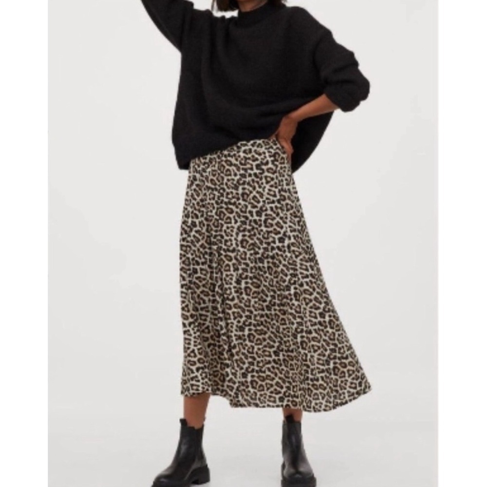 Leopard Print Midi‎ Skirt US 10 Animal Print Slit Mob Wife Party Cocktail